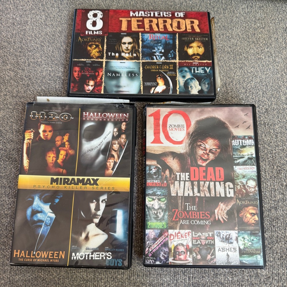 Horror DVD Lot 22 Films Halloween H20 Masters of Terror Zombie Movie Collection